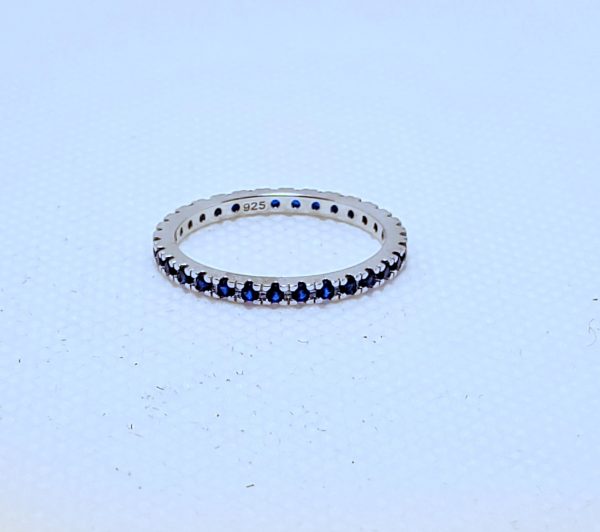 Sterling Silver Blue Sapphire Eternity CZ Ring