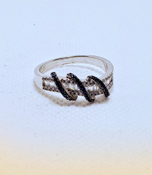 Sterling Silver Exotic Twisted Blue Spinel CZ Ring