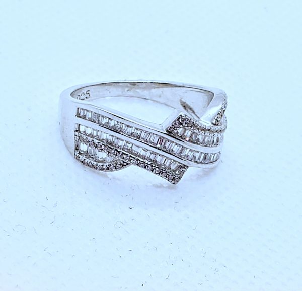 Sterling Silver  Exotic Twist Clear CZ Ring