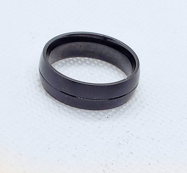 Stainless Steel Black Groove Band Ring