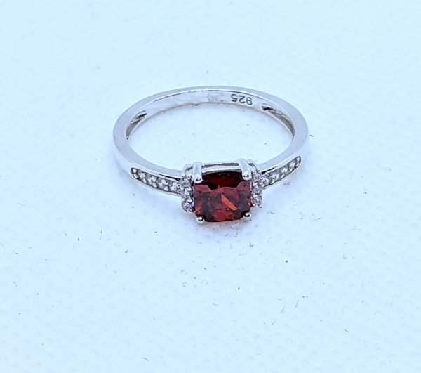 Sterling Silver Cushion Dark Garnet CZ Ring