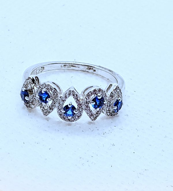 Sterling Silver Tear Drops Blue Spinel CZ Ring