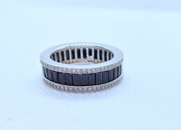 Sterling Silver Emerald Cut Eternity Pave Black CZ Ring