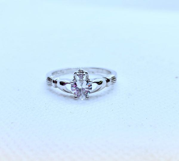Sterling Silver Claddagh Clear CZ Ring