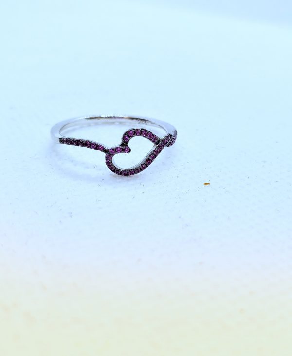 Sterling Silver Curvy Heart Ruby CZ Ring