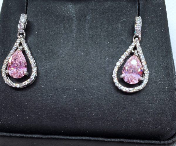 Sterling Silver Pink drop CZ Earrings
