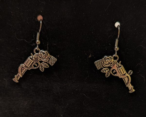 Silver Pistol Rose Earrings